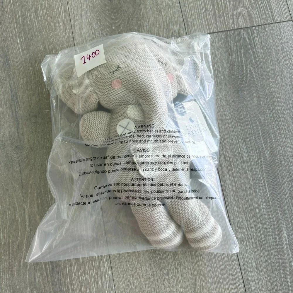 NWT Living Textiles Gray‎ Knitted Theodore Elephant Plush Toy Stuffed Animal